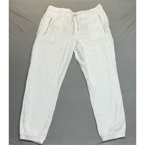 ATHLETA CABO LINEN JOGGER Women Sz 16 Cheetah Abalone Grey Zip Pocket Pants